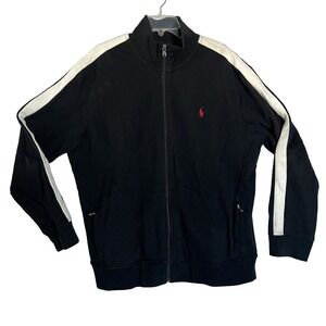 Polo Ralph Lauren‎ Track Jacket Mens XL Black Striped Arms Pony Logo Zip Sporty